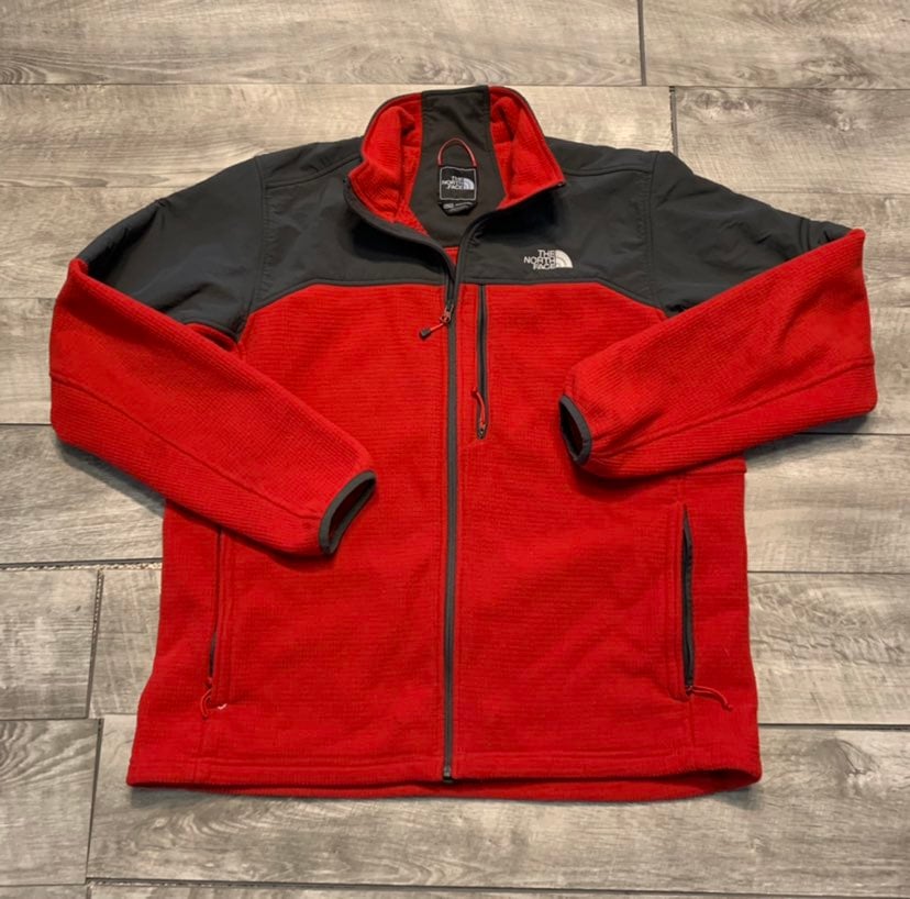 North Face Windstopper Gray / Red Full Zip Jacket Coat Men's Size XLarge