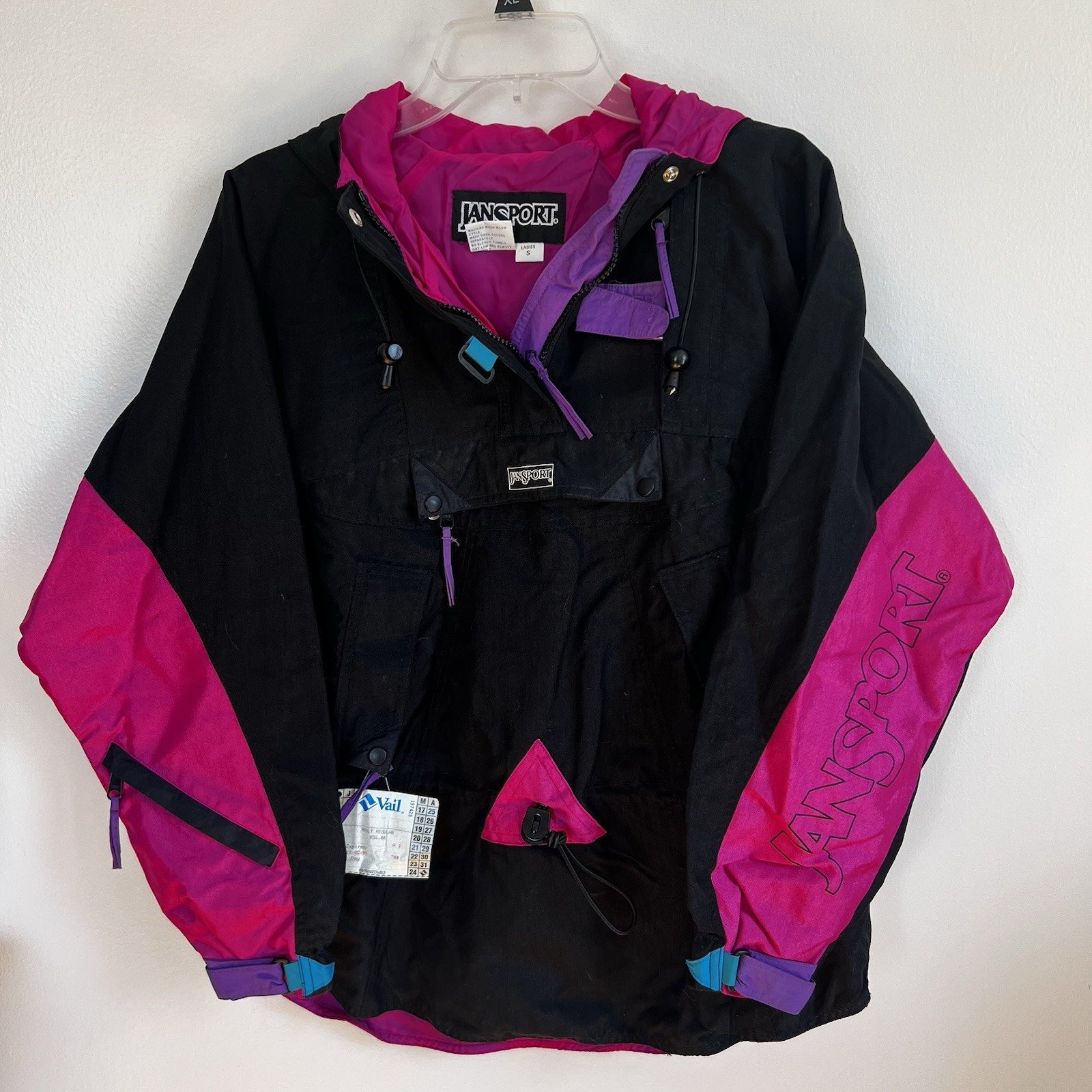 VTG 80s 90s Jansport Color Block Windbreaker Ski Jacket Coat S Womens Vail Tag