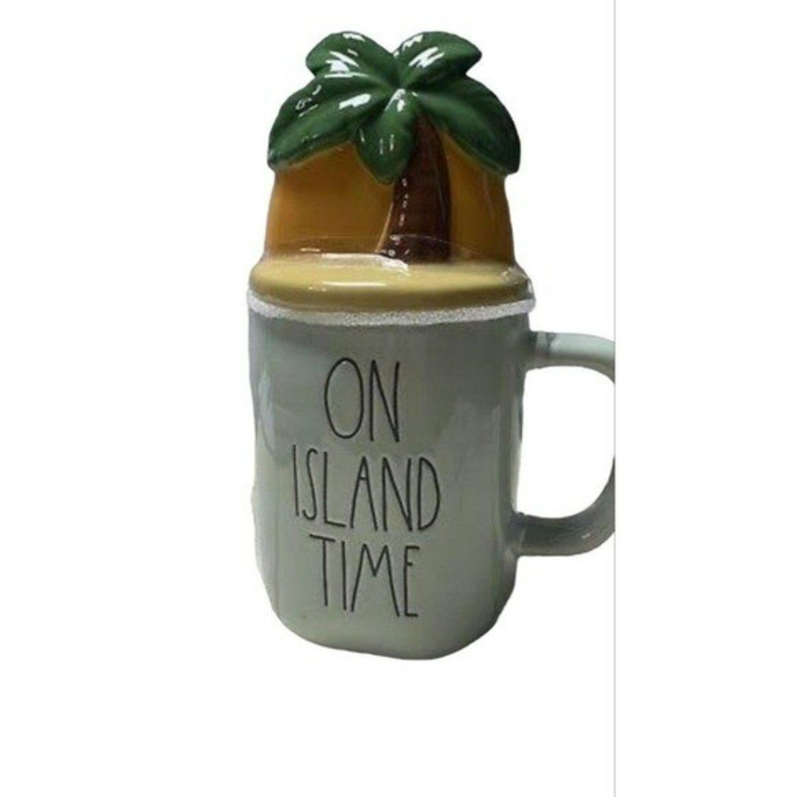 Rae Dunn "ON ISLAND TIME" Beach Summer Vacation Mug With Lid NEW