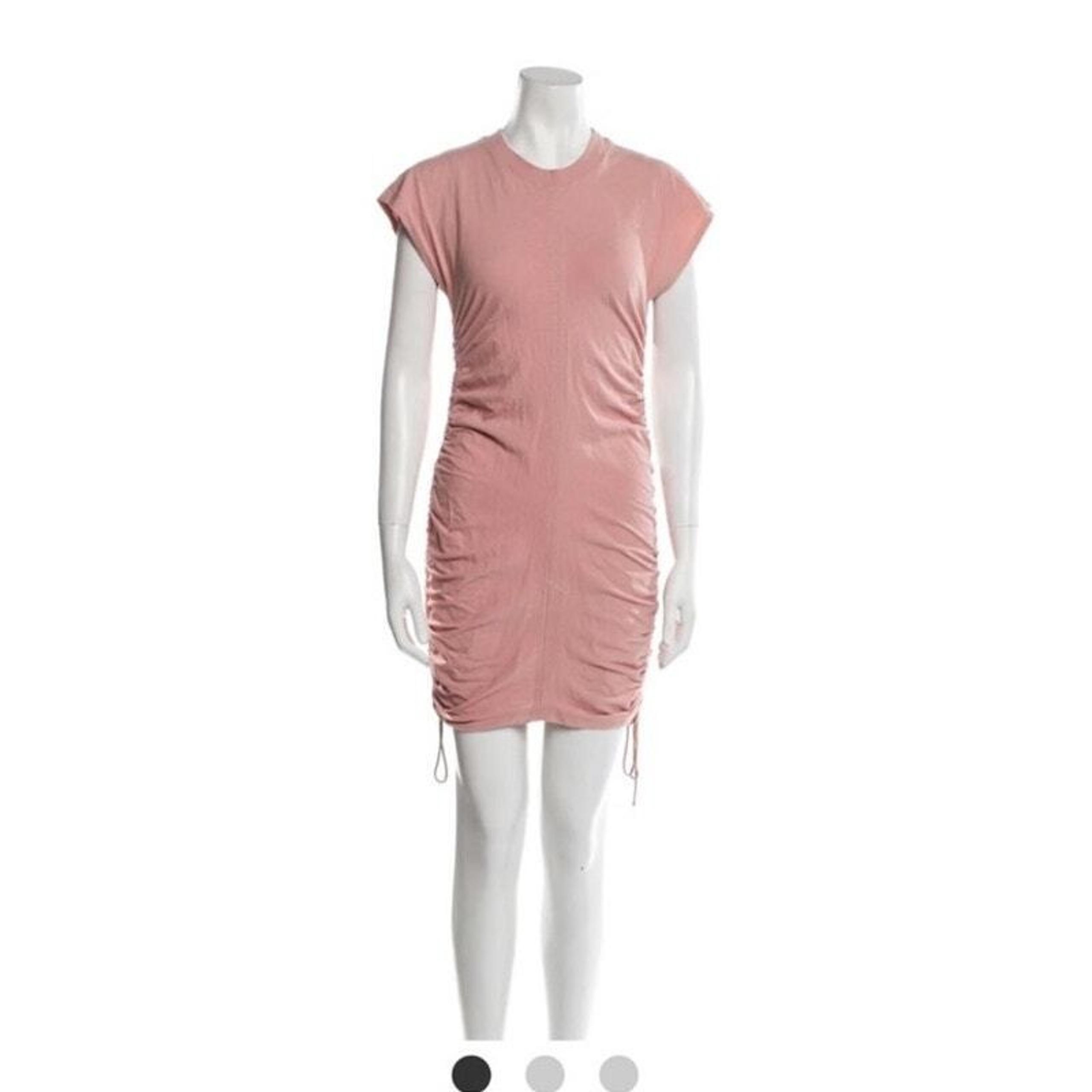 T Alexander Wang Pink Ruched Drawstring T Shirt Crew Neck Mini Dress Bodycon XS