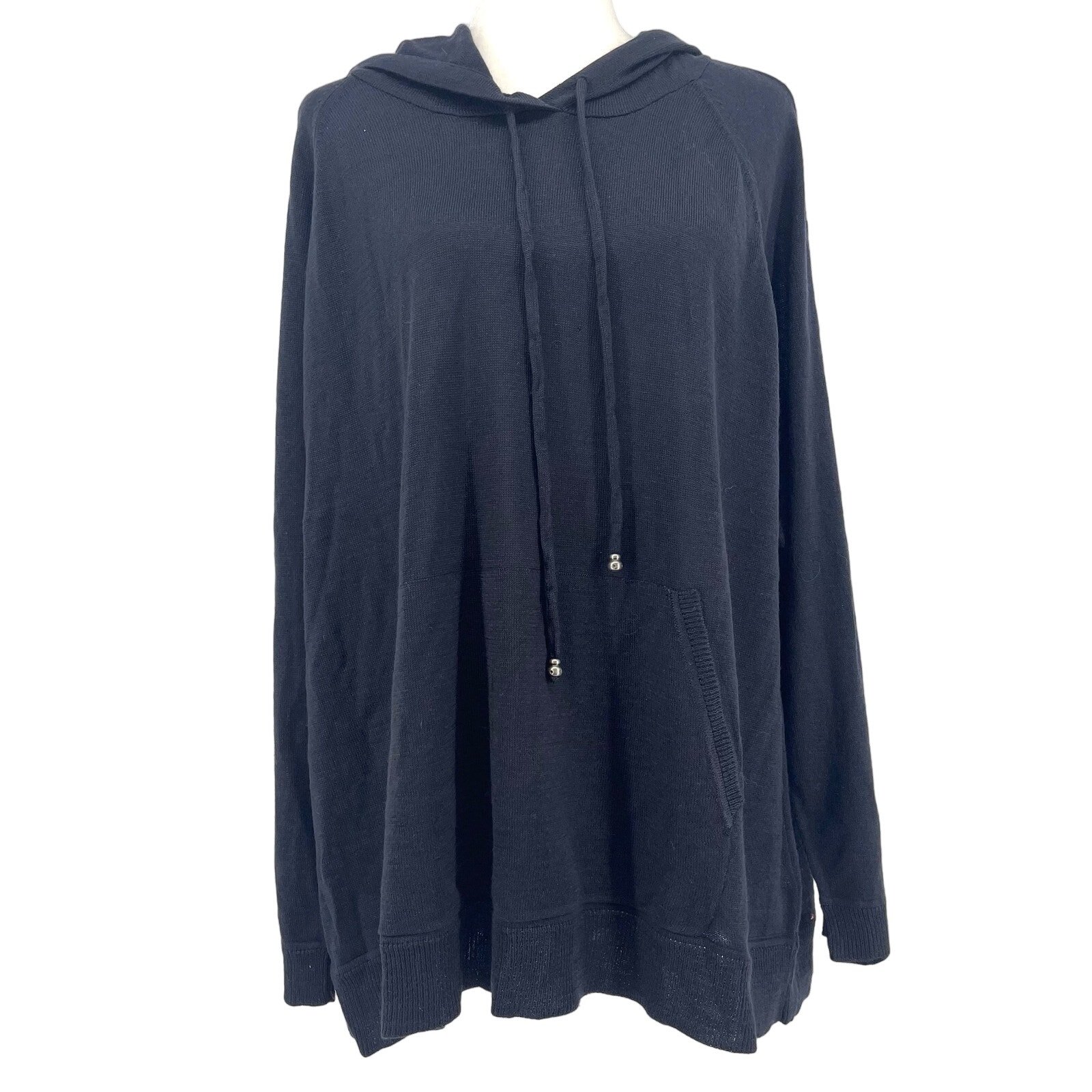 Soft Surroundings NWT Black hooded Button Sleeve Wool Blend Sweater (2X)