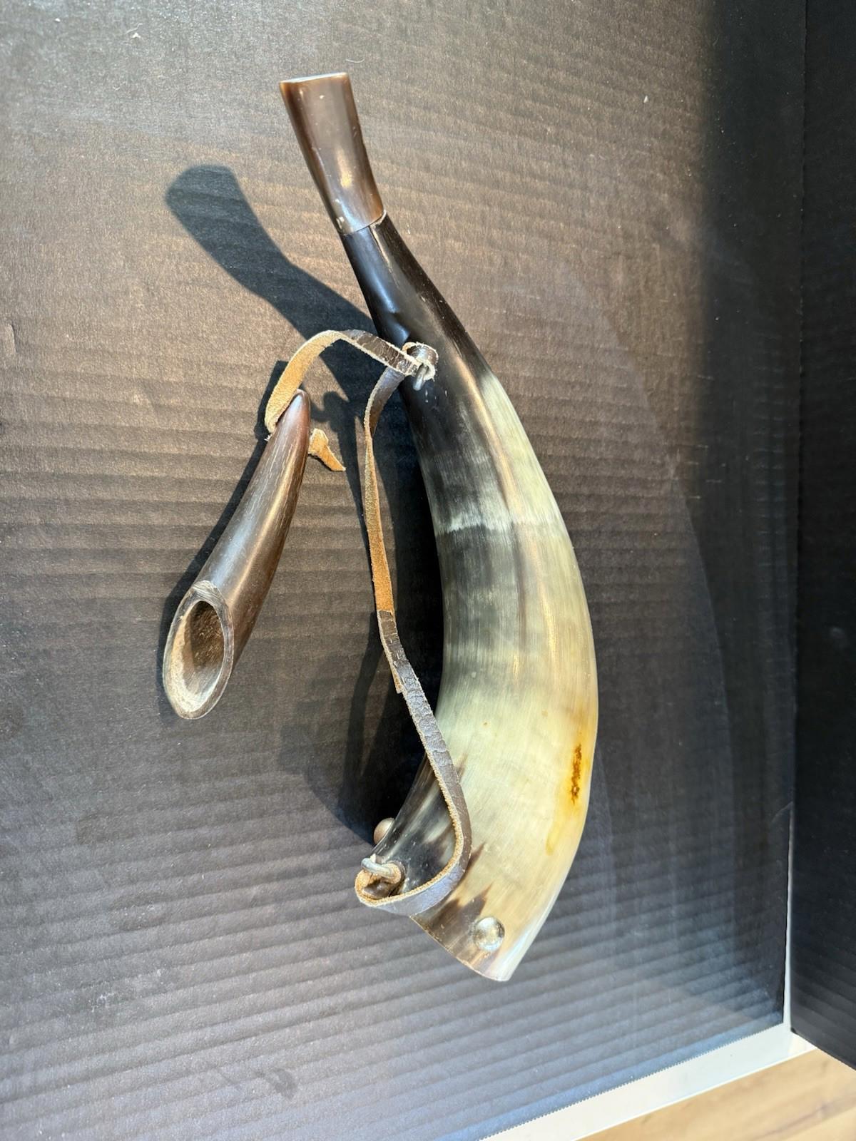 Handmade Powder Horn Real Horn with Screw Cap & Scoop Black Powder Flask