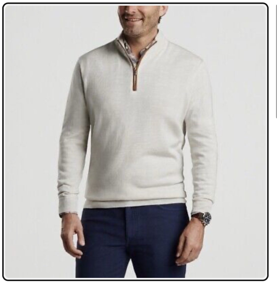 PETER MILLAR GROWN SOFT SUEDE TRIM SWEATER 1/4 ZIP MF19S61