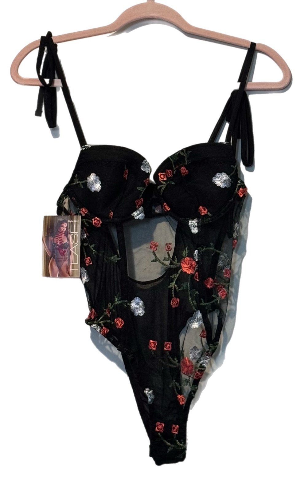 Fantasy Lingerie (XM) Tease Sheer Mesh Bodysuit Sz S/M Floral Sexy Romance NWT