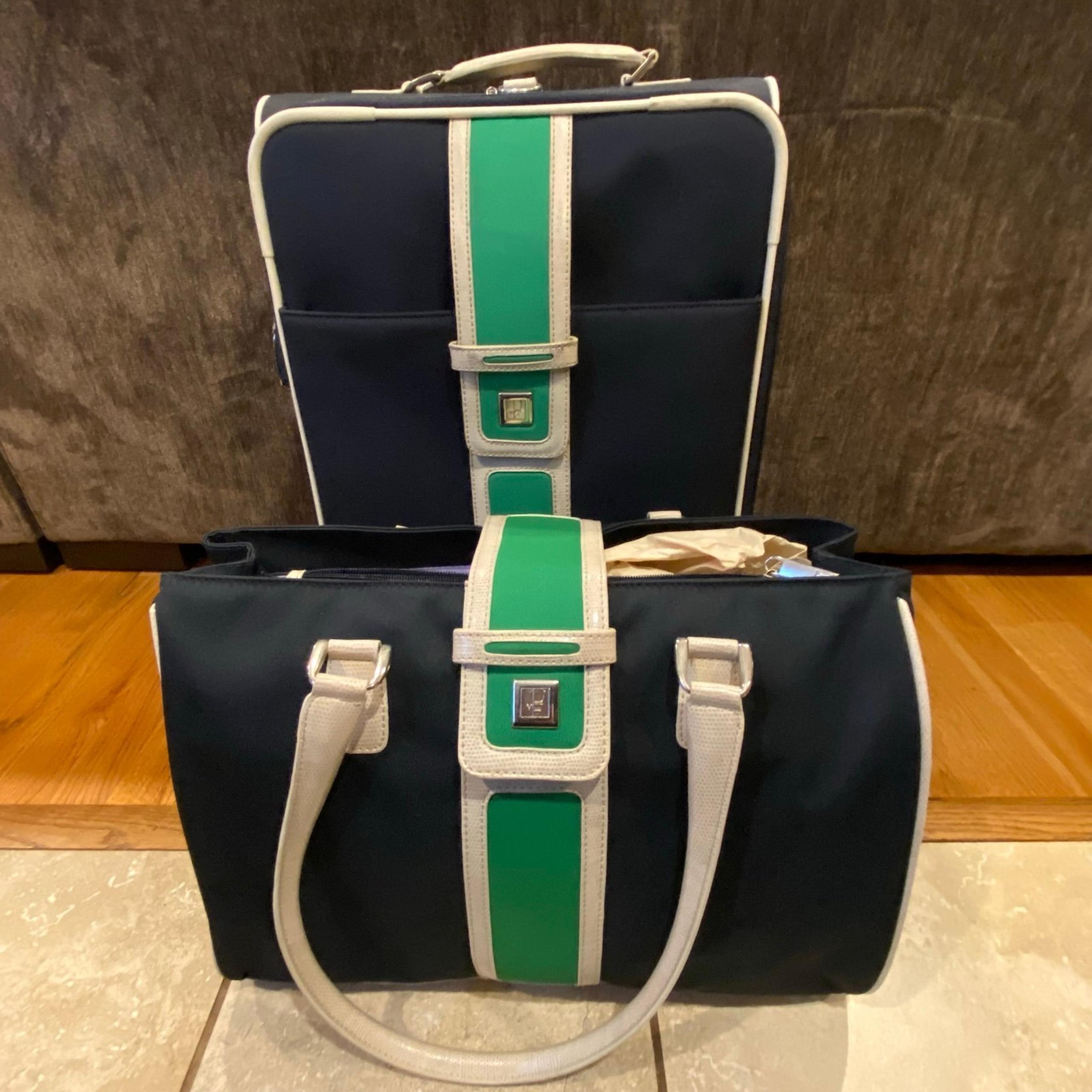 Diane Von Furstenberg Blue & Green Vintage 22” Rolling Carry On & Weekender Bag