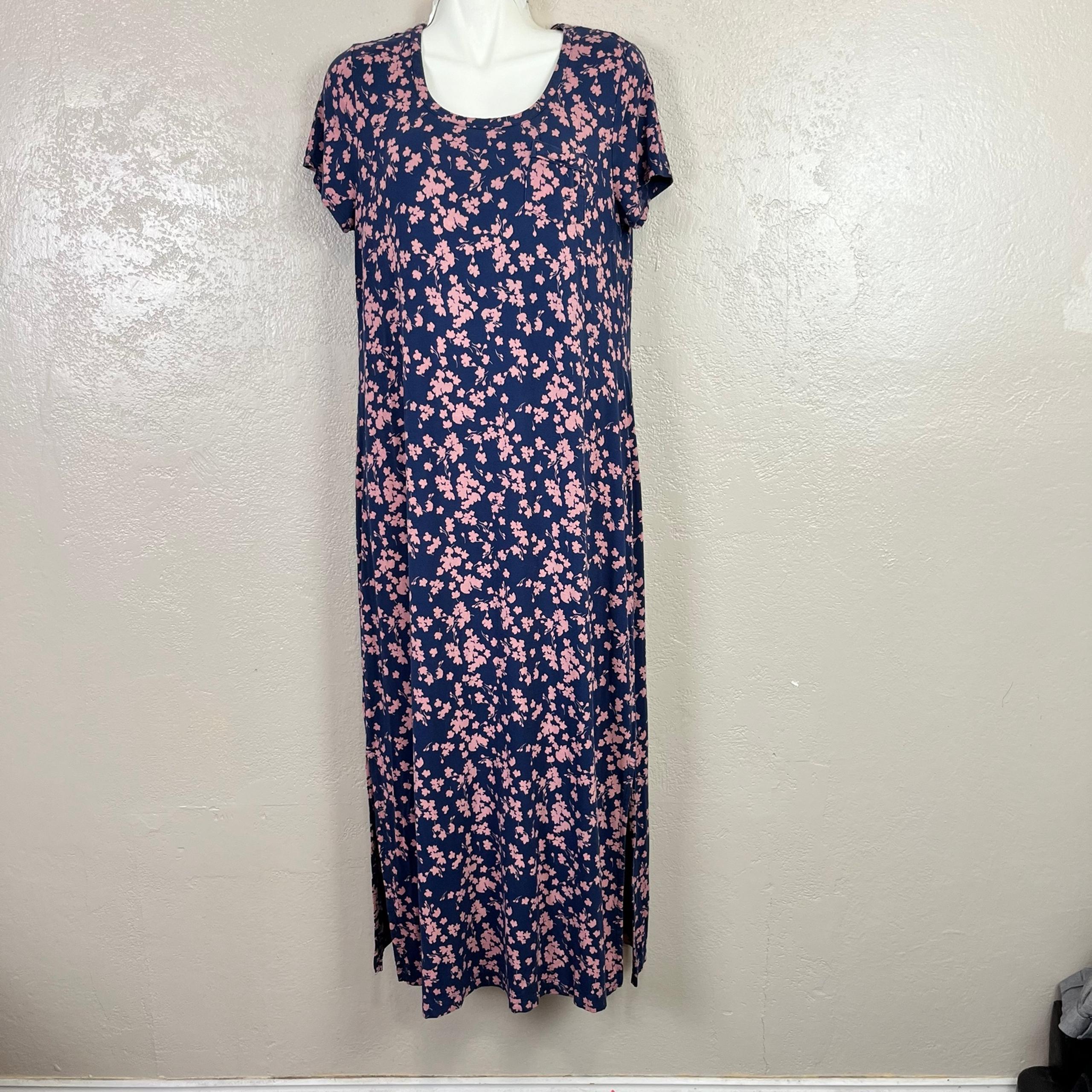 Soma Floral Soft Jersey Bluu Pink Short Sleeve Maxi Dress Size Large