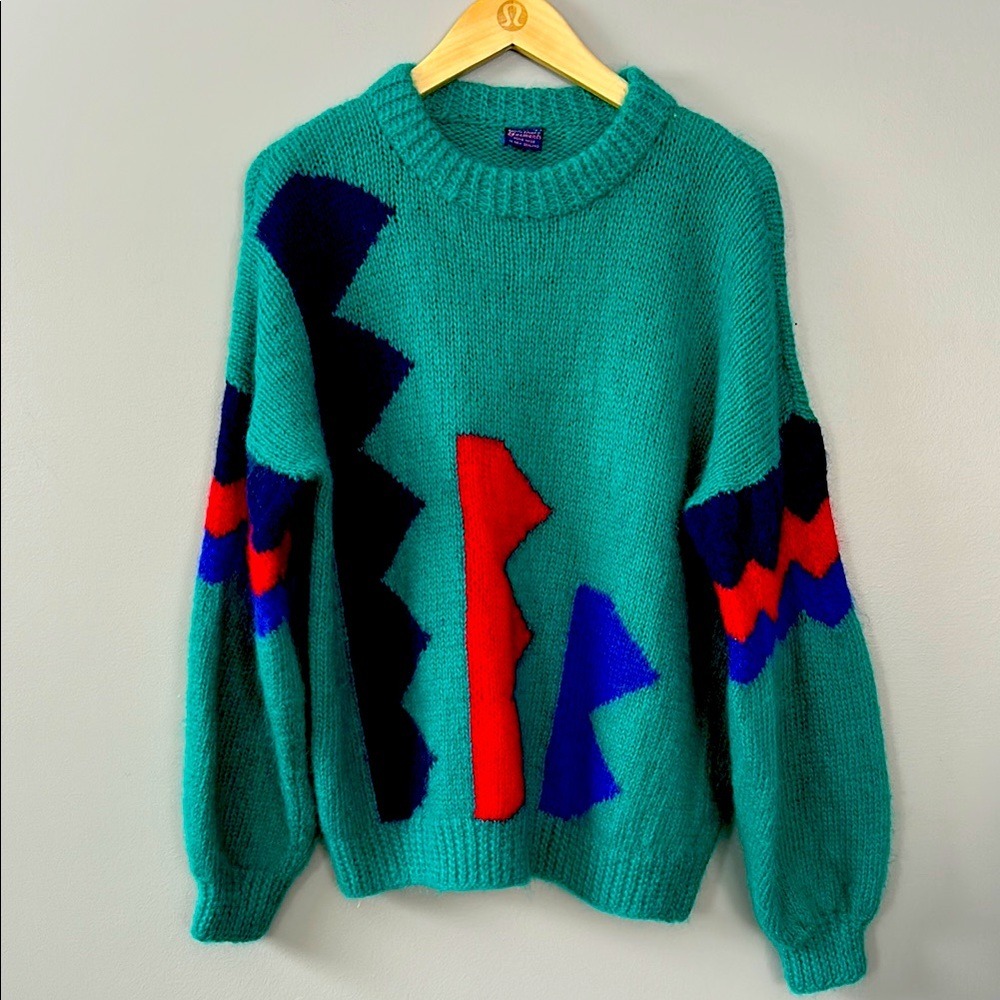 Vintage Southern Garments Wool Pullover Sweater 80s Bold Colors Shapes Size L