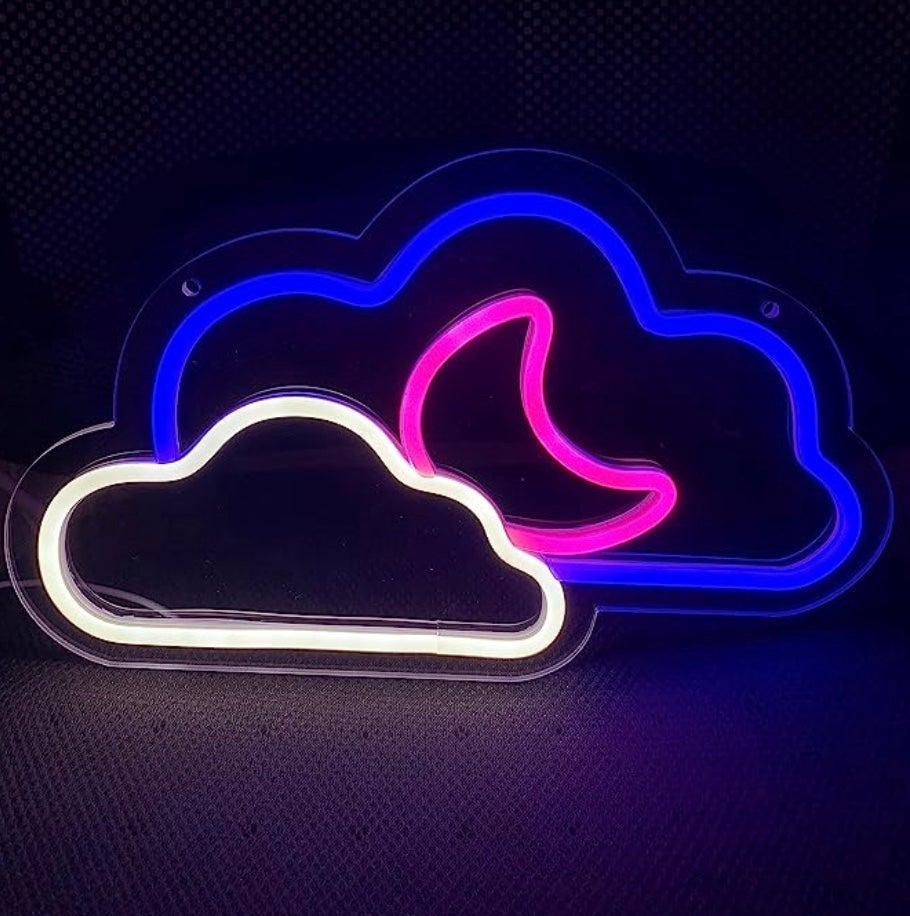 Lovely Bright Blue Cloud White Cloud Pink Moon LED Night Light Room Wall Decorat