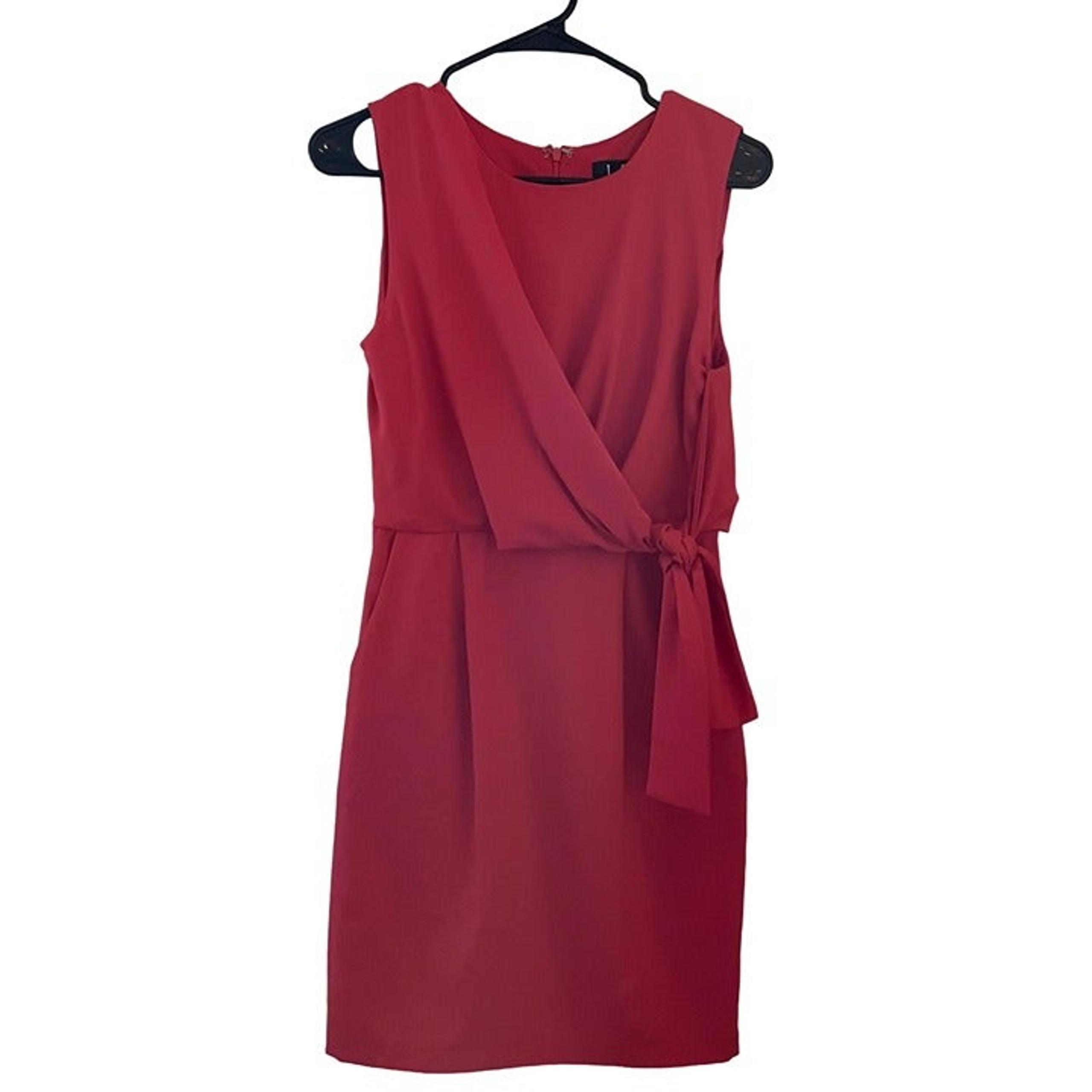Lulus Coral Red Sheath Dress Knee-Length Wraparound Pockets Formal Sleeveless Dr