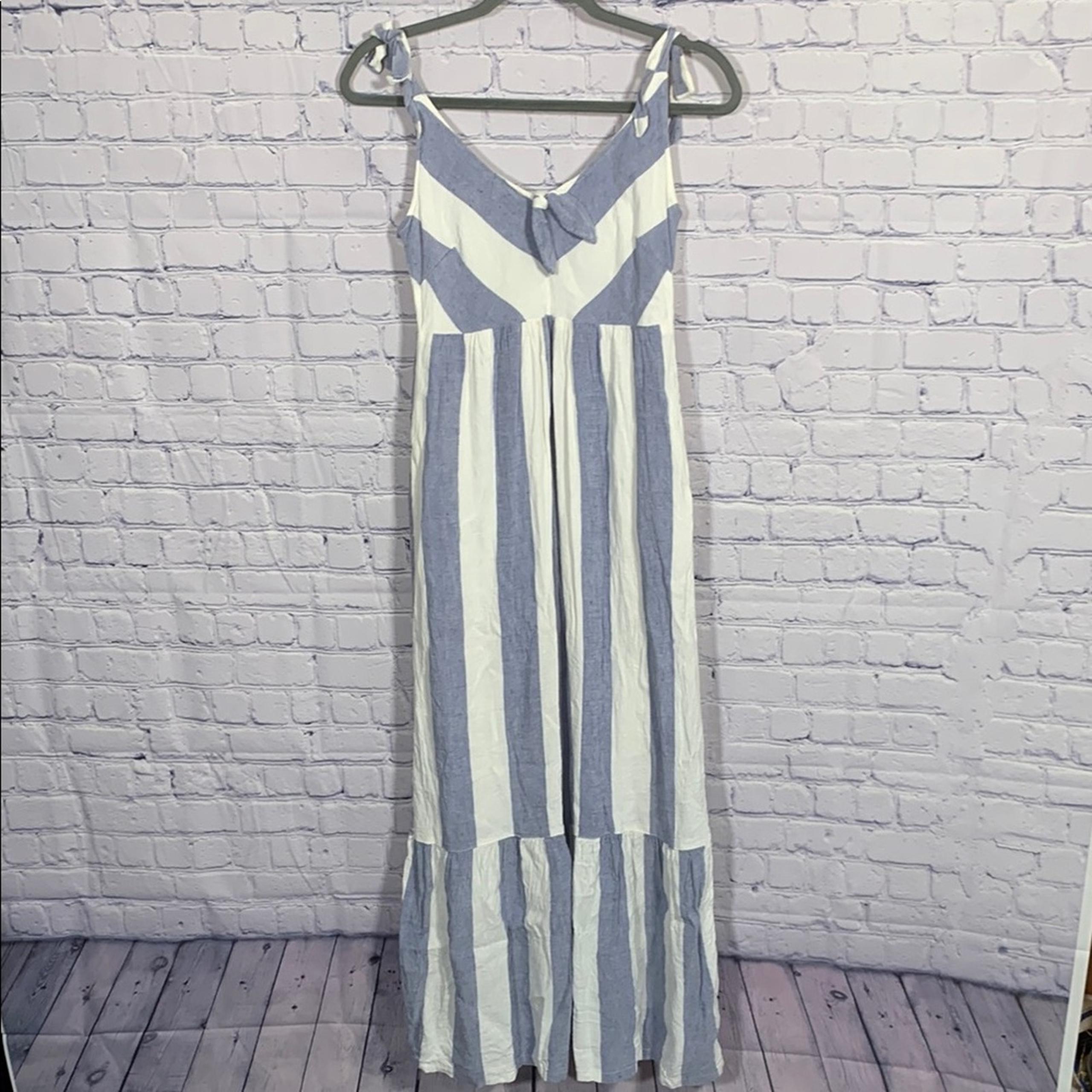 Tommy Bahama Womens Linen Blend Maxi Sun Dress Striped Blue White Size S Summer