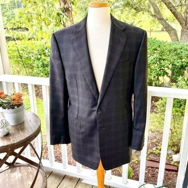 Hickey Freeman Brown 2 Button Windowpane Blazer/Suit Jacket. Size 42R.