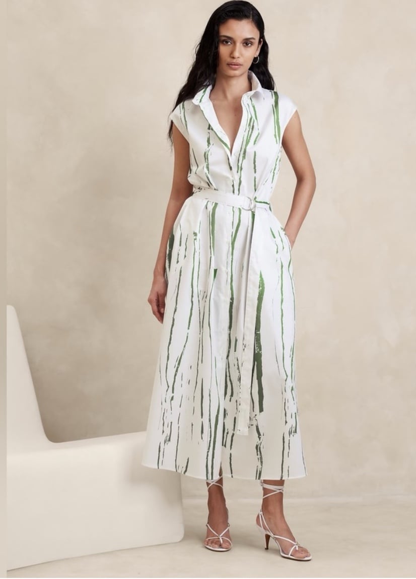 NWT Banana Republic Green Print Poplin Midi Shirt Dress Size XL/XXL RTV190