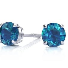 1 Carat Blue Diamond Stud Earrings in 14 Karat White Gold