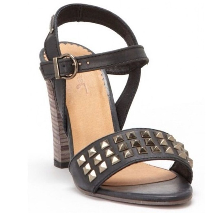 DIESEL 36 Cuir Desir Soleil Studded Sandal Block Heel Black Leather Ankle Strap