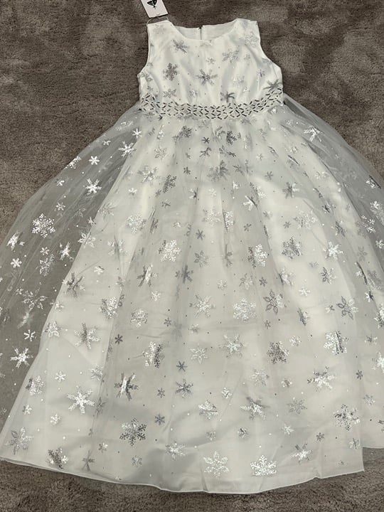 beautiful white silver snowflake flower girl, party dress