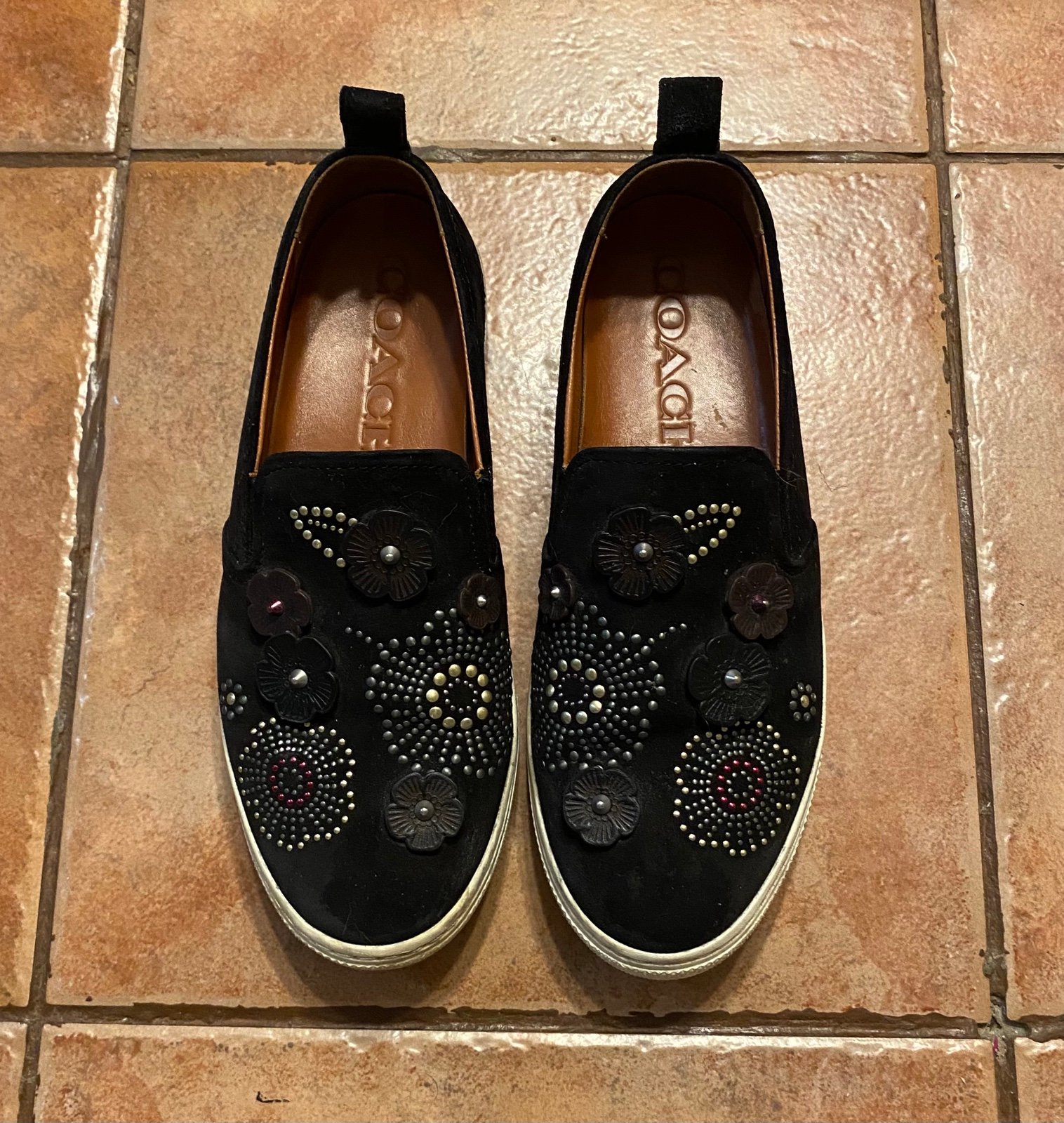 Coach Tea Rose Embellished Sneakers 8.5