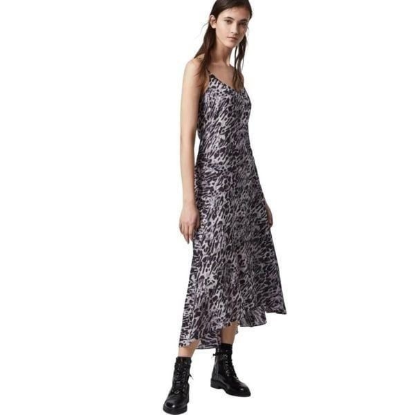 AllSaints Essie ambient dress leopard print pale Small