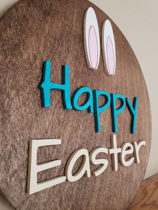 Whimsical 3D Round Happy Easter Sign
