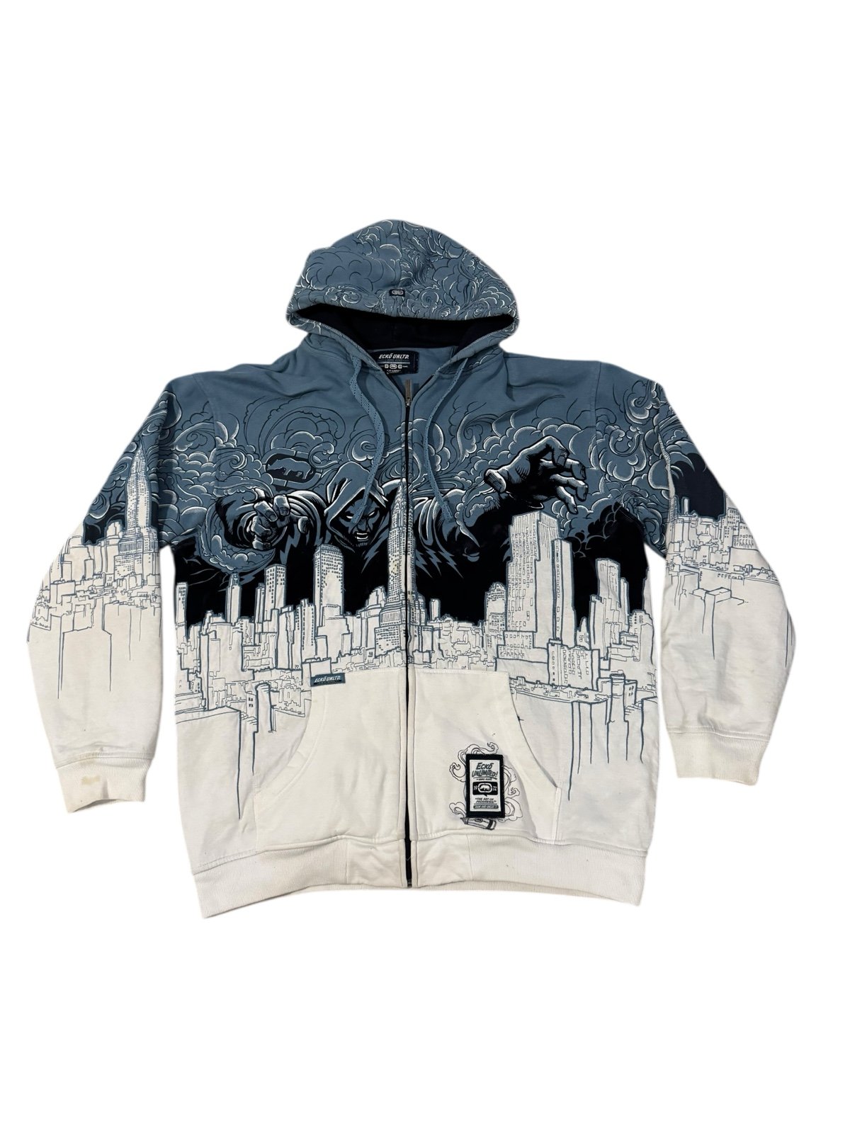 Ecko Unltd The Art of Progress New York Skyline Zip Up Hoodie Mens 2XL Blue