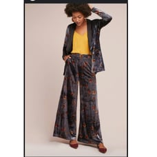 Ett:Twa by Anthropologie Jessie Velvet Floral Wide-Leg Pants Size:S