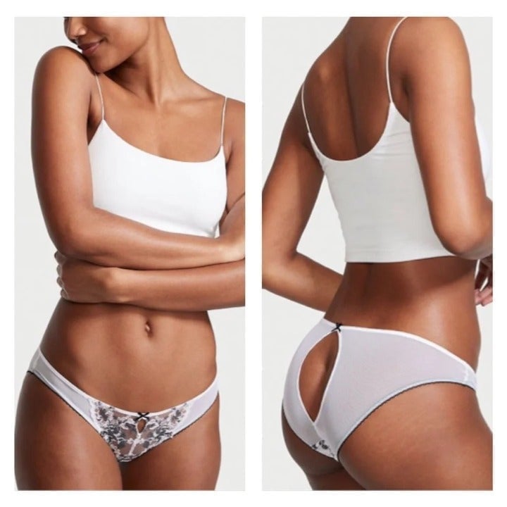 Victoria’s Secret Embroidered Lace Keyhole Ouvert Cheekini Panty Large