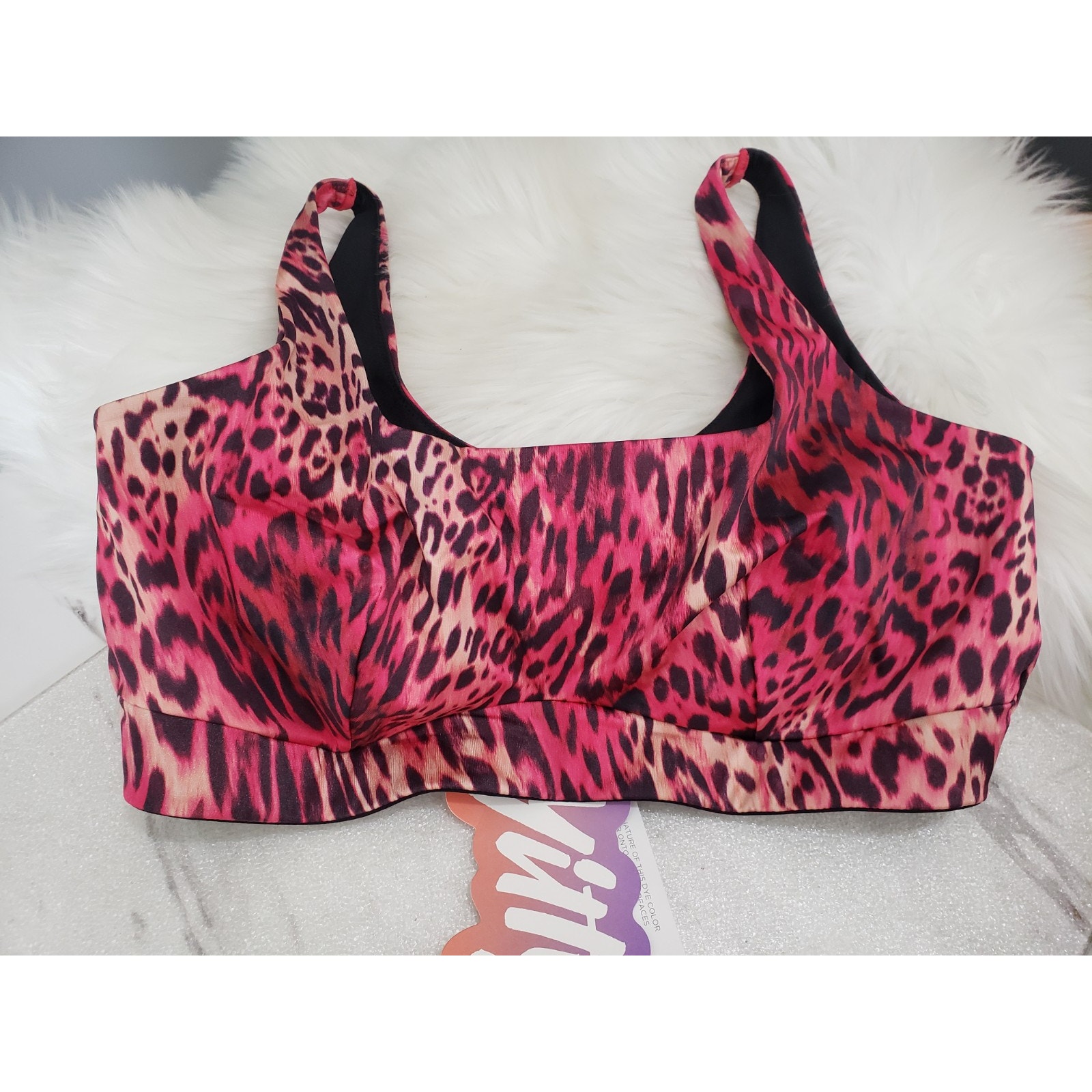 YITTY KITTY Pink & Black Leapord Headliner Shaping Midi Bralette Large Gym Yoga