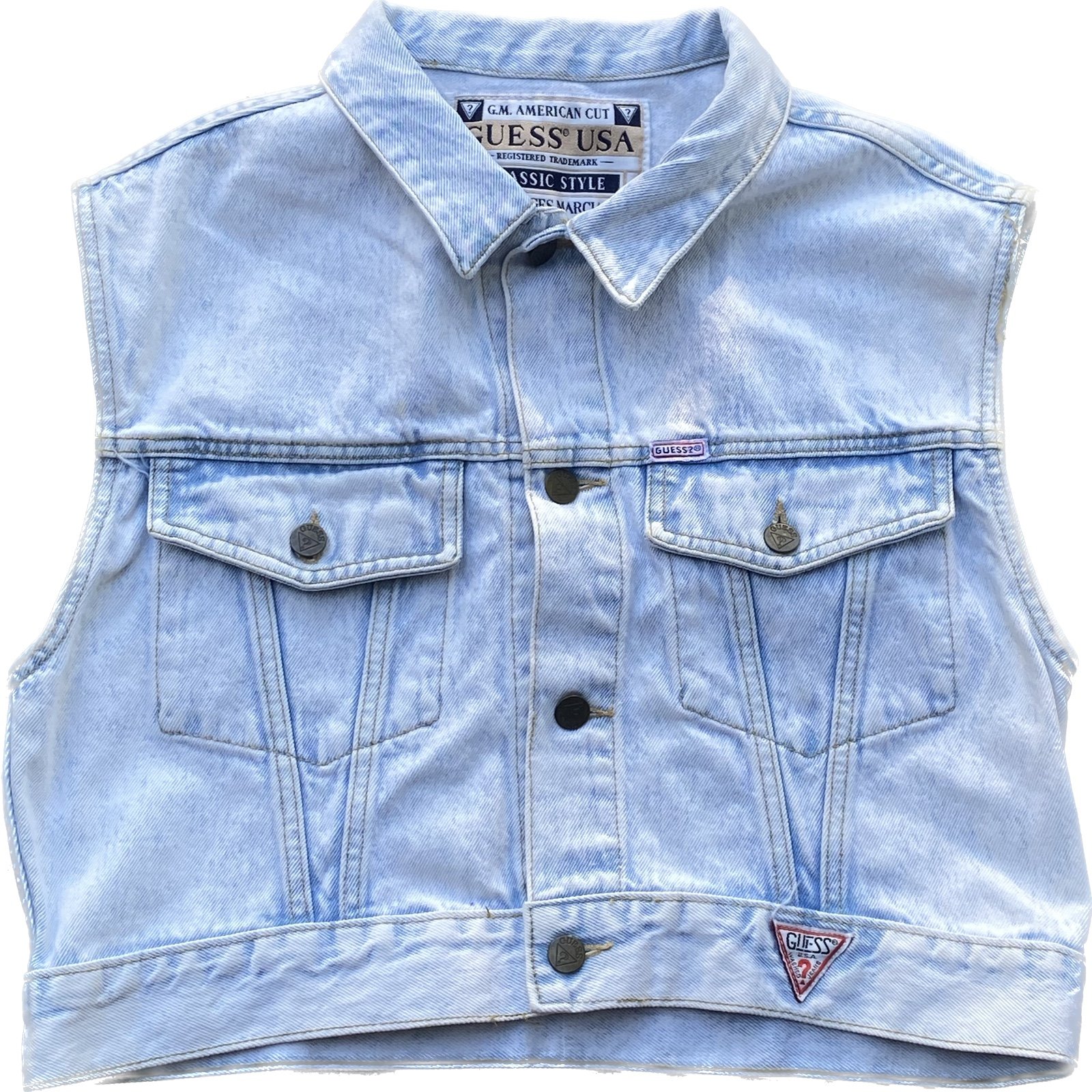 VINTAGE WOMEN GUESS JEANS USA 80s BLUE DENIM 100% COTTON VEST Large