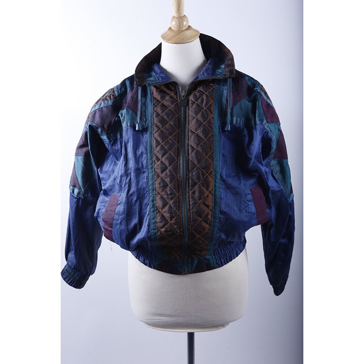 1980s, Puffy Jacket, Balloon Coat, Blue, Sport, Jacket, Zipper, Standing Collar