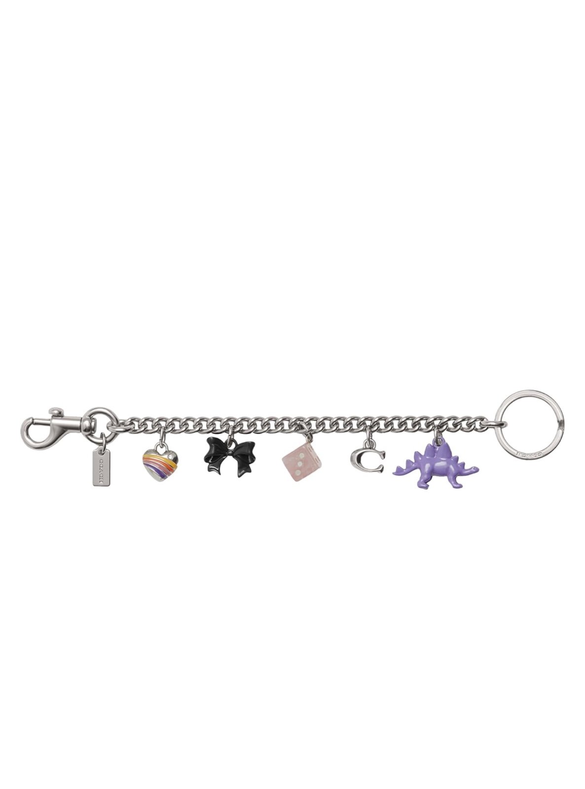 Coach Motif Chain Bag Charm Keychain in Silver/Multi Metal