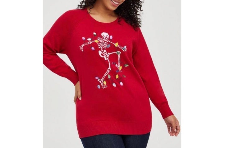 NWT Torrid dancing skull print holiday Christmas crew neck sweater