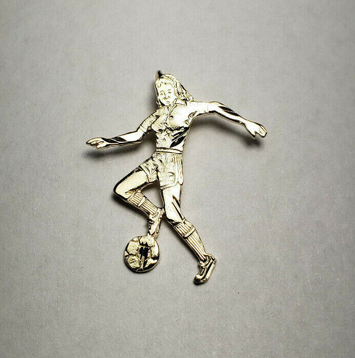 New 14k Yellow Gold Female Soccer Charm Pendant