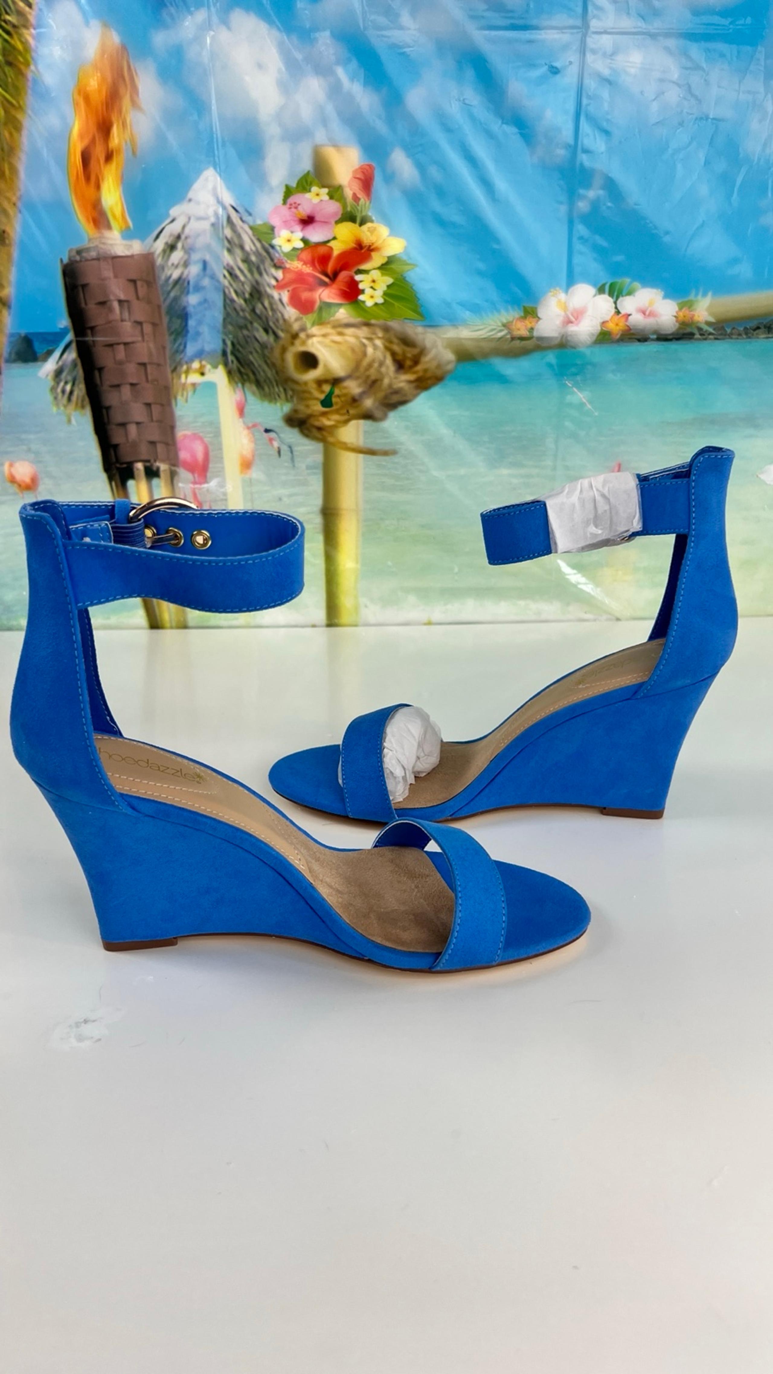 Shoe Dazzle Electric Blue Wedge Shoes Size 8.5