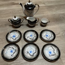 Vintage Japanese Dragon Ware Tea Set 10 Piece - Incomplete
