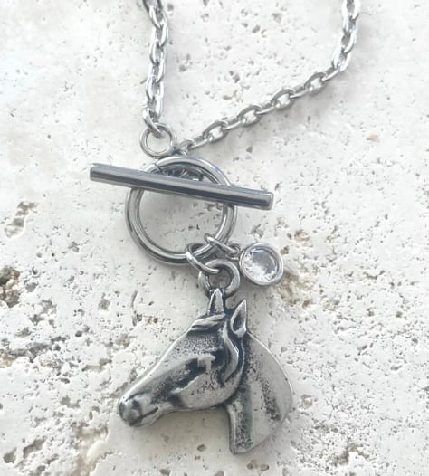 VB&Co Artisan Crafted Antiqued Silver Tone Horse Head Pendant Necklace