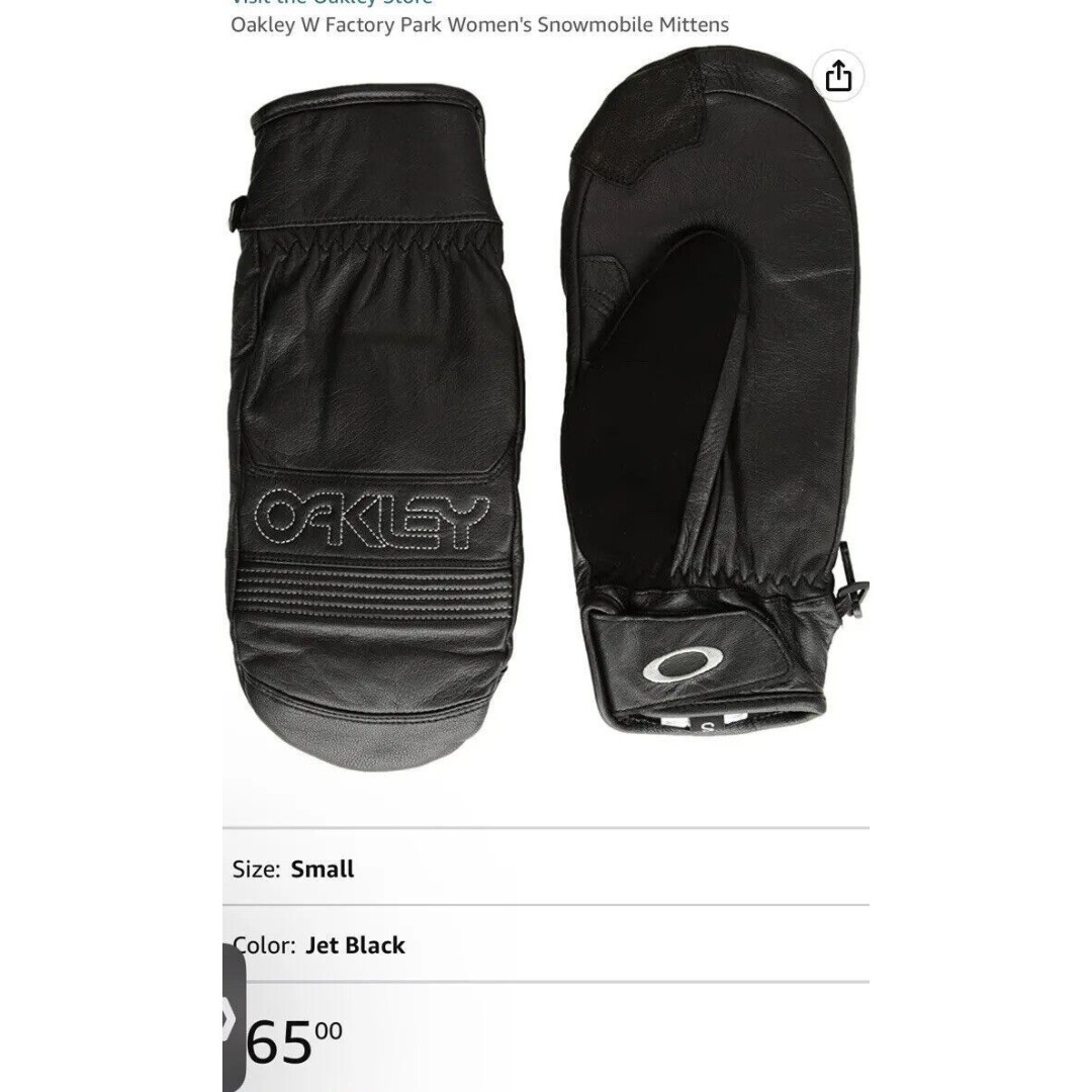 Oakley Factory Park Womens Leather Ski / Snowboard Mittens in Nordic Black - XS