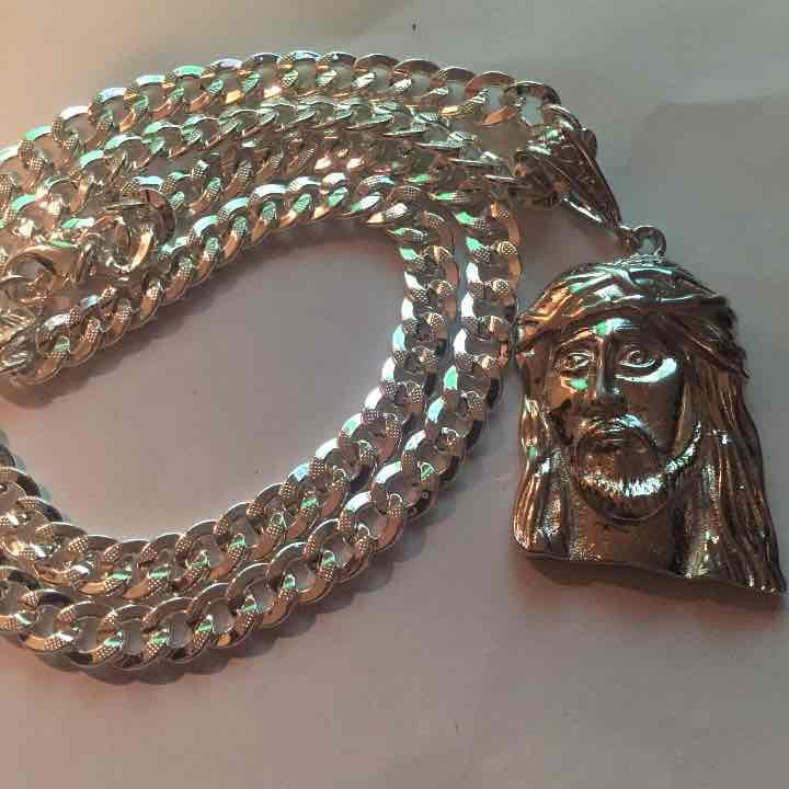14K White Gold Jesus Christ Necklace New