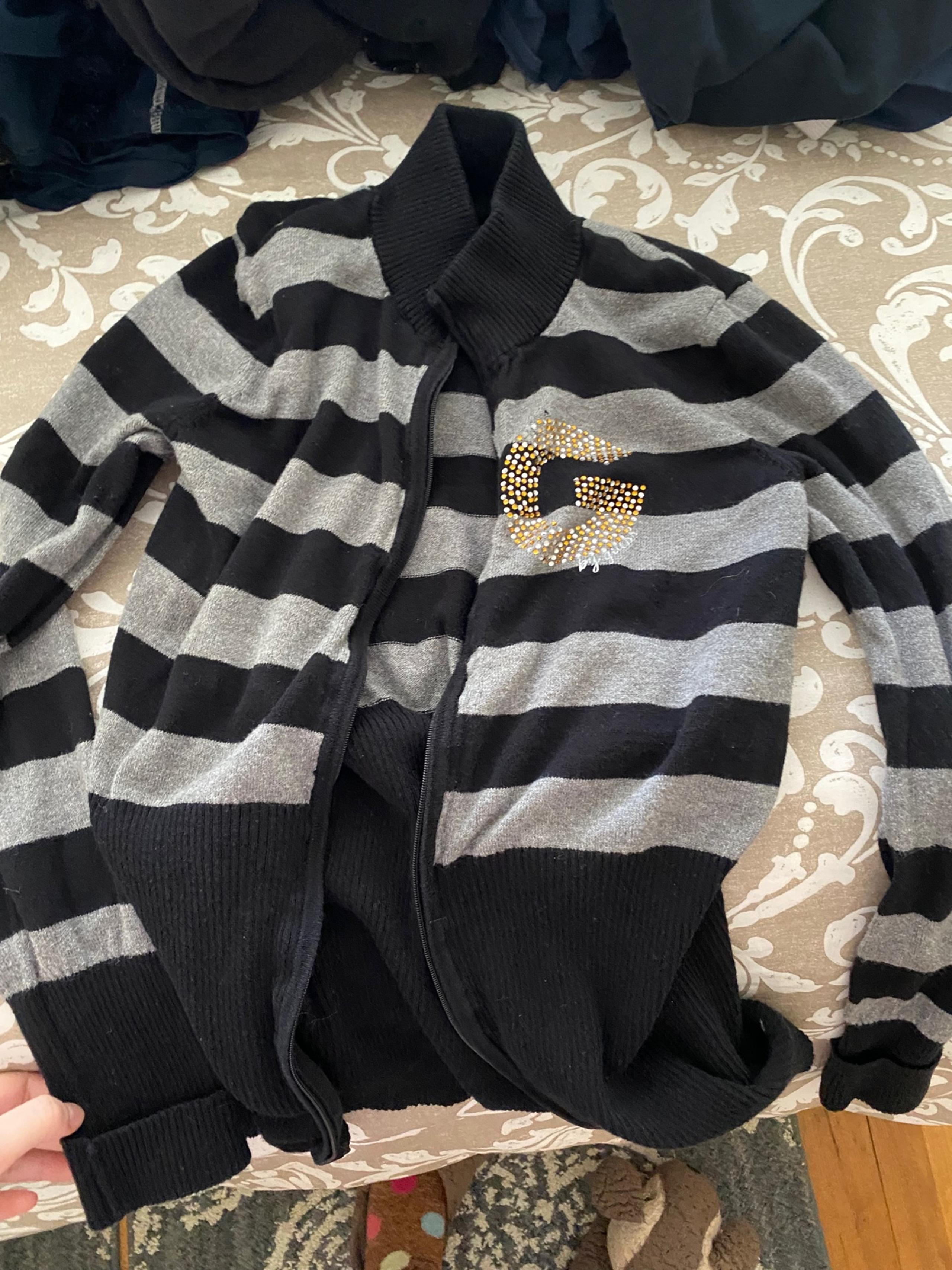 G by guess womens zip up black and grey bling sweater