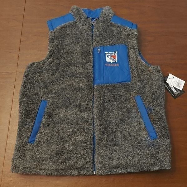 G-III NY Rangers Reversible Vest Power Hitter Grey Sherpa Blue NHL Men's Size L