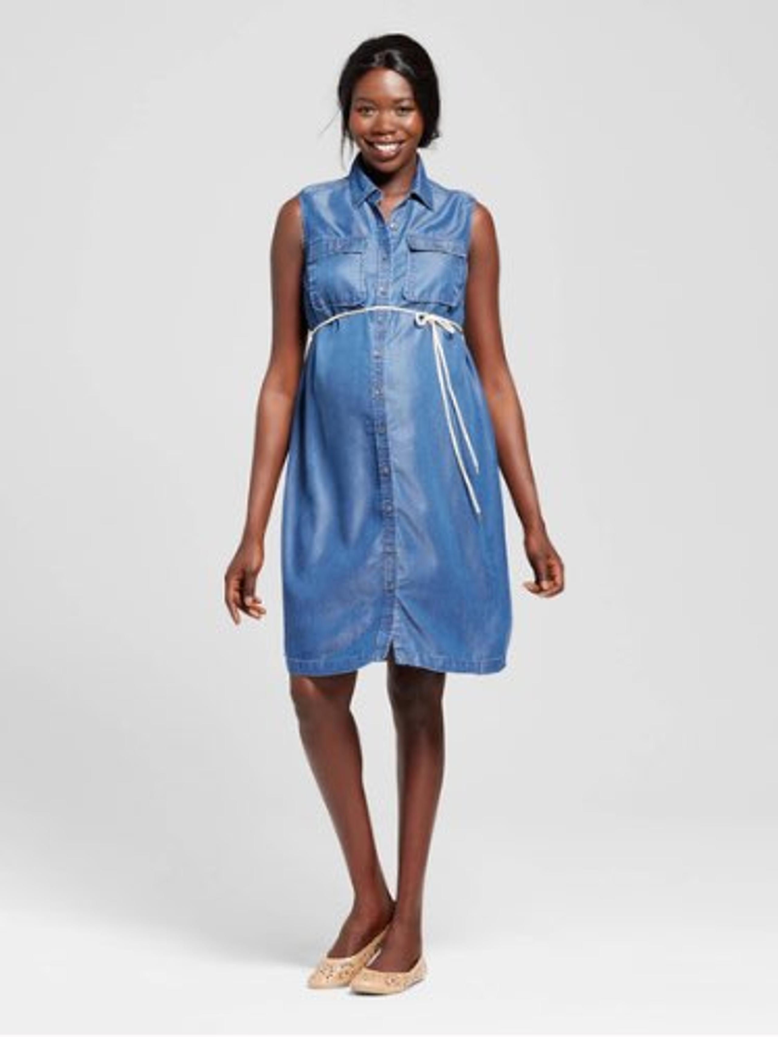 Maternity Sleeveless Shirt Dress - L