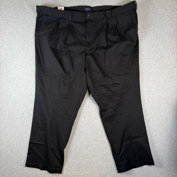 Dockers Mens Easy Khaki Size 52x30 Pleated Front Dress Pants Black Stretch NWT