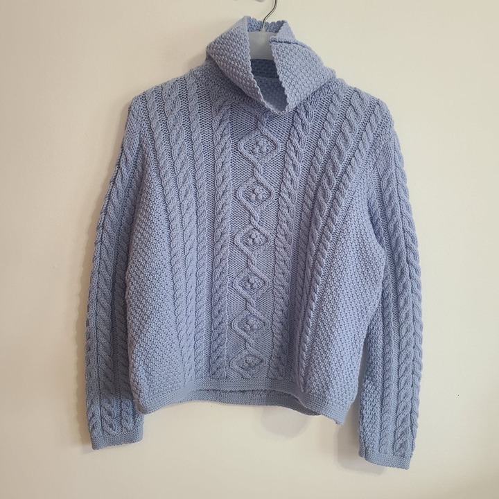 Paul James Women’s Wool Knit Turtleneck Sweater Blue Size L Made in England