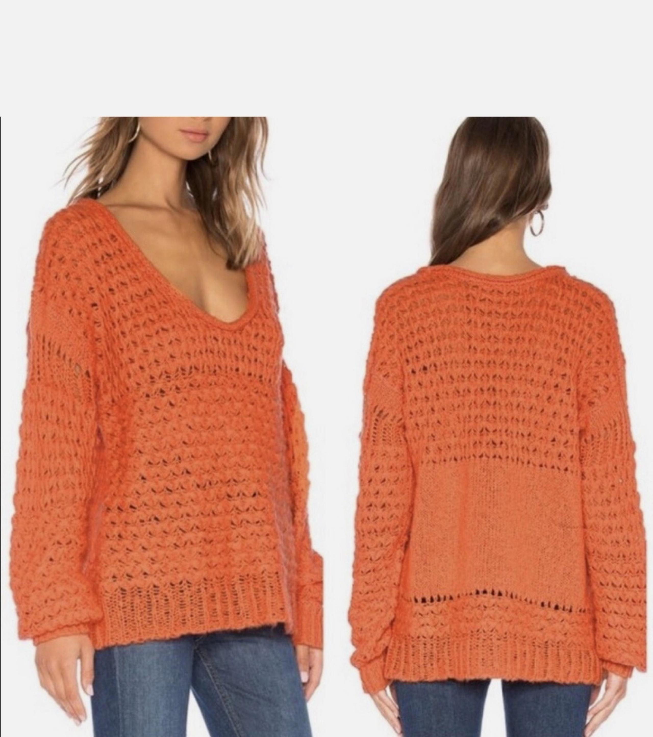 Free People Ladies Chunky Knit Orange Sweater Size Small