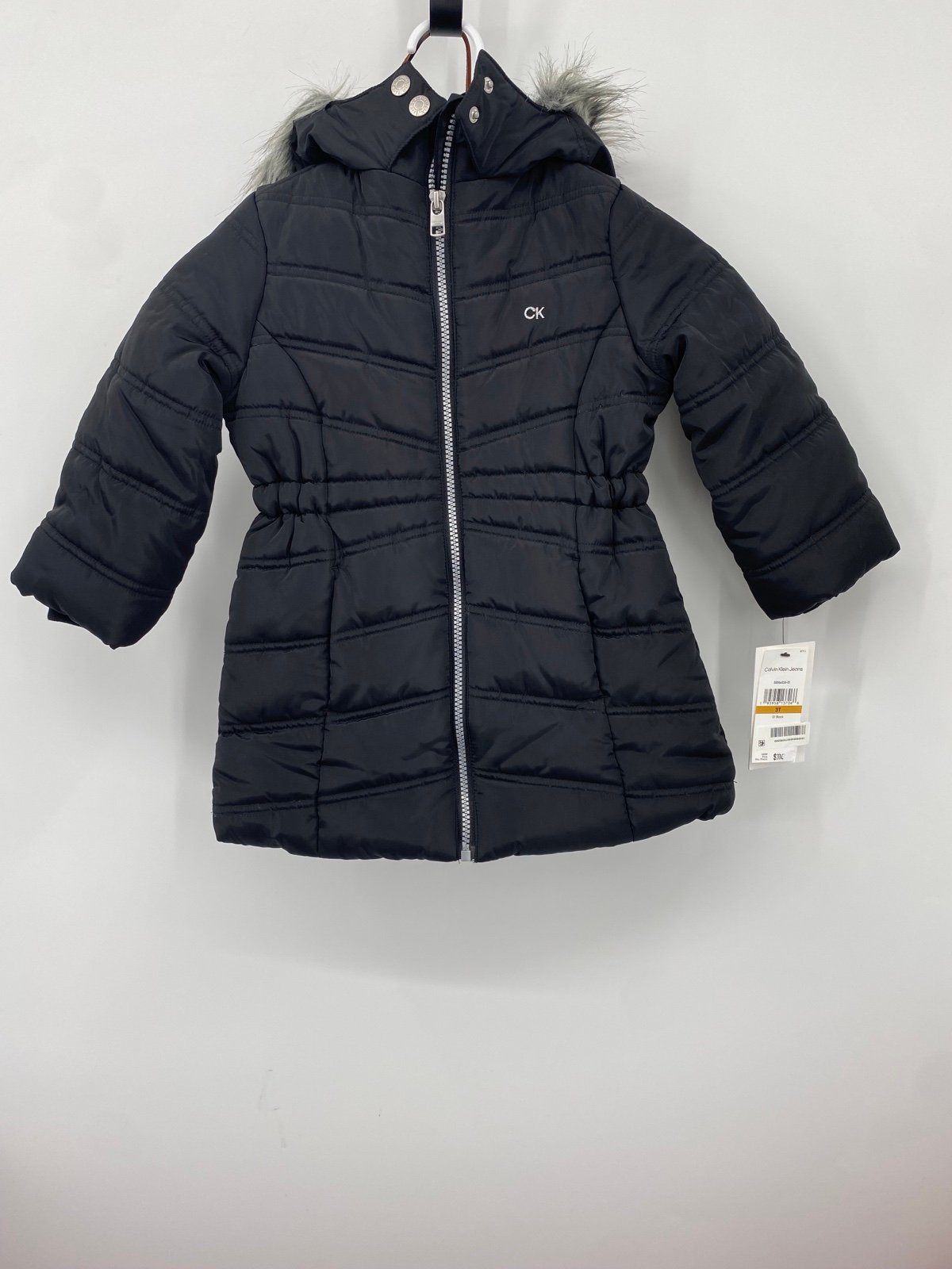Calvin Klein Girls' Long Length Hooded Puffer Jacket with Fleece Lining, 2T
