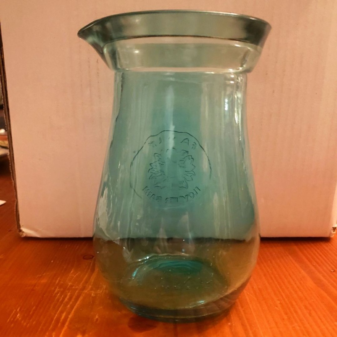 Kendall Farms Vintage looking blue glass milk jar flower holder vase 6.5 inches