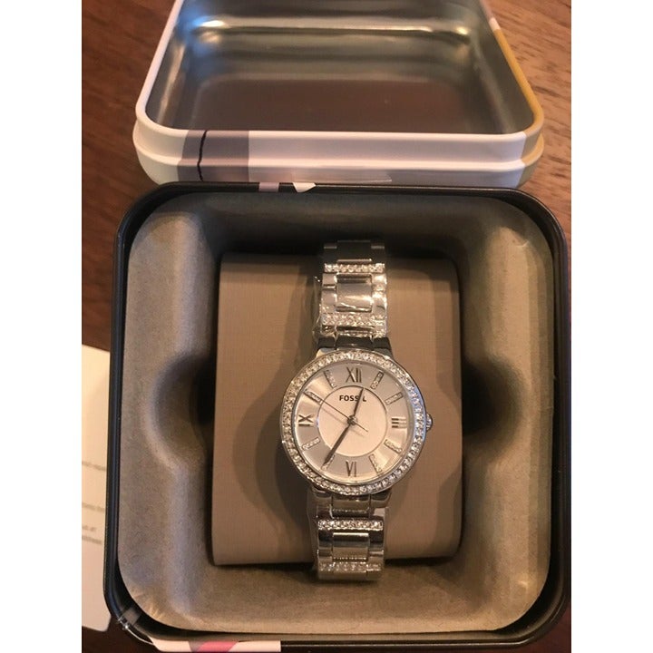 Fossil Virginia Women's Watch with Crystal Accents and Self Adjustable Silver