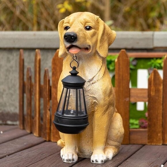 New Garden Dog Statues Outdoor Decor, Solar Lights Statue Ornaments for Yards