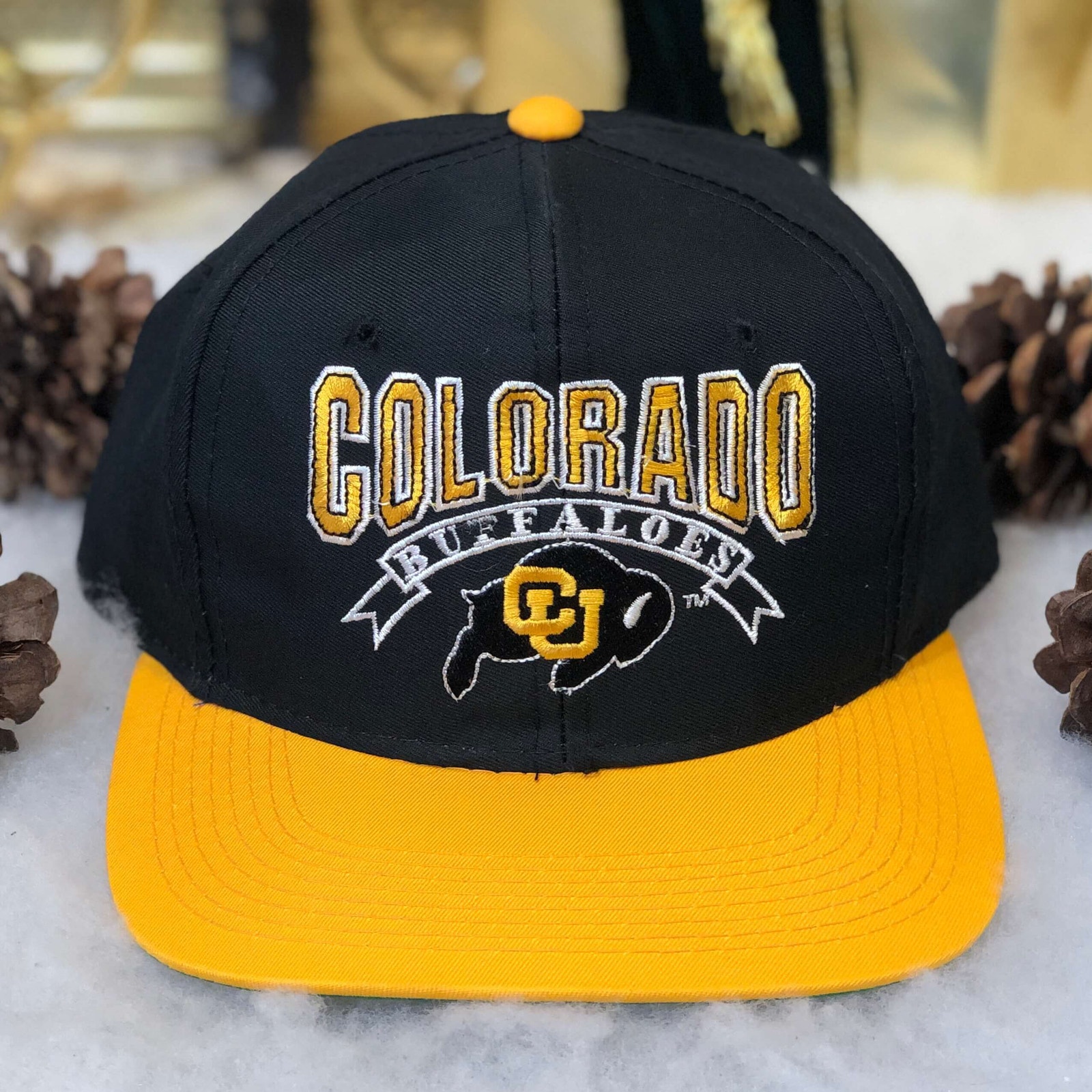Vintage 90s NCAA Colorado Buffaloes The Game Twill Snapback Hat Cap Black