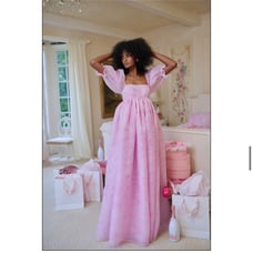 Selkie Pink Porcelain Print Puff Sleeve Gown Maxi Dress