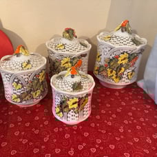 Vintage Lefton Basket Weave Canister set of 4 - Autumn Leaves #7277