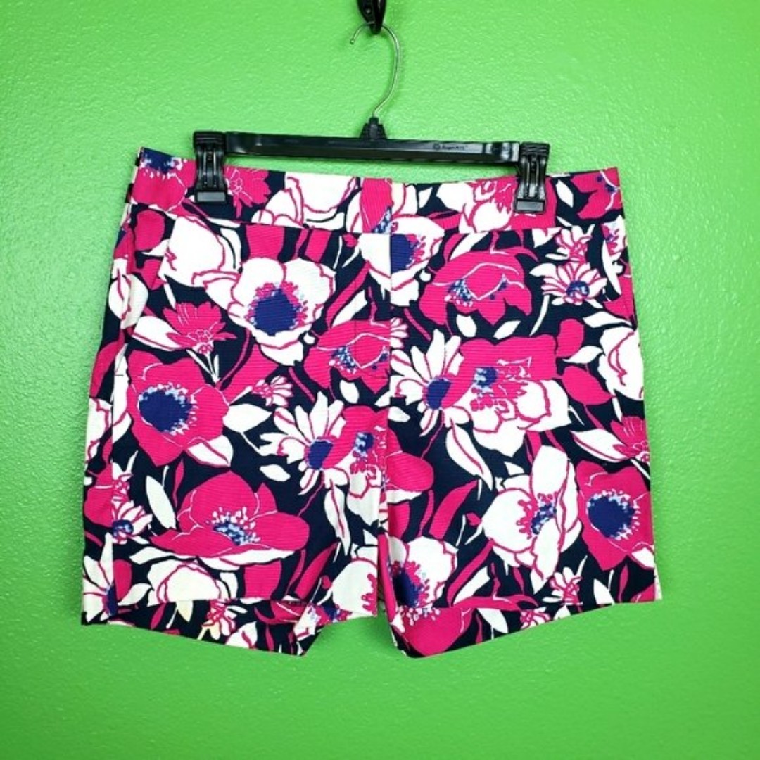 Talbots womens pink floral high waisted bottom blend shorts size 6